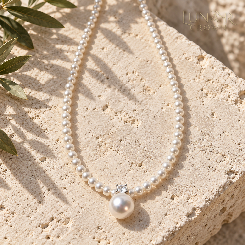 Pearl Bead Pendant Necklace — White