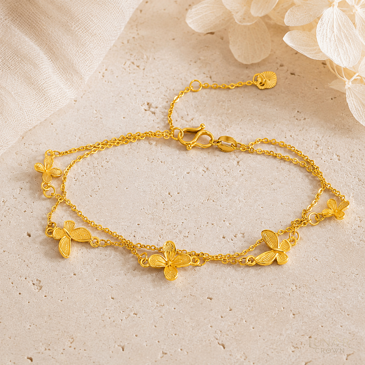 Double-Layer Butterfly Bracelet — Gold Tone