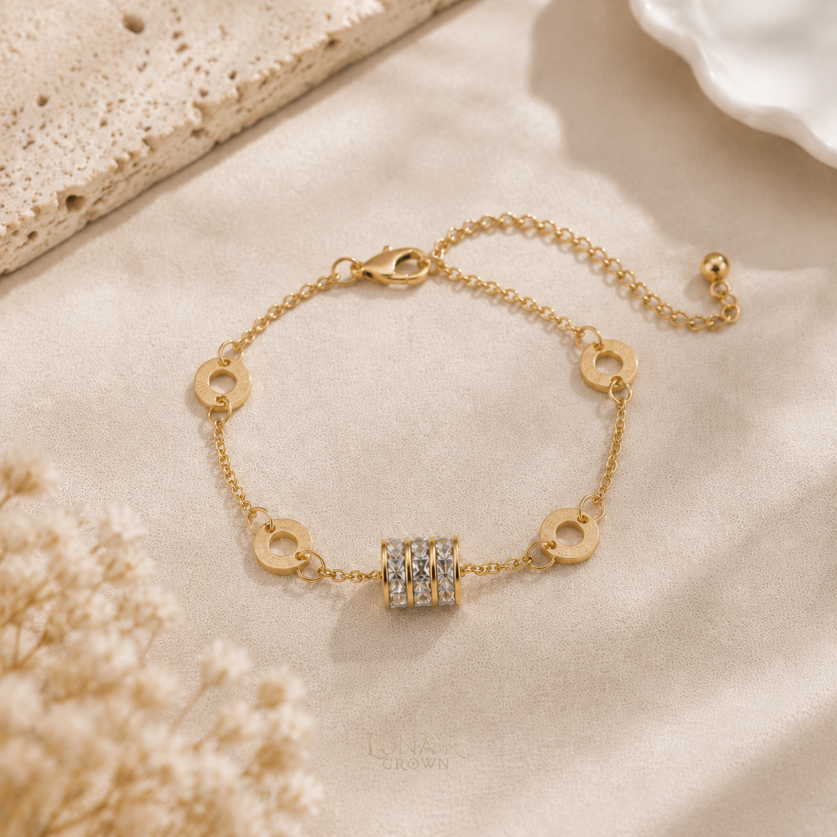 Sparkling Cylinder Bracelet — Gold Tone