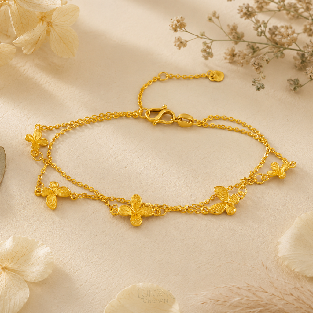 Double-Layer Butterfly Bracelet — Gold Tone