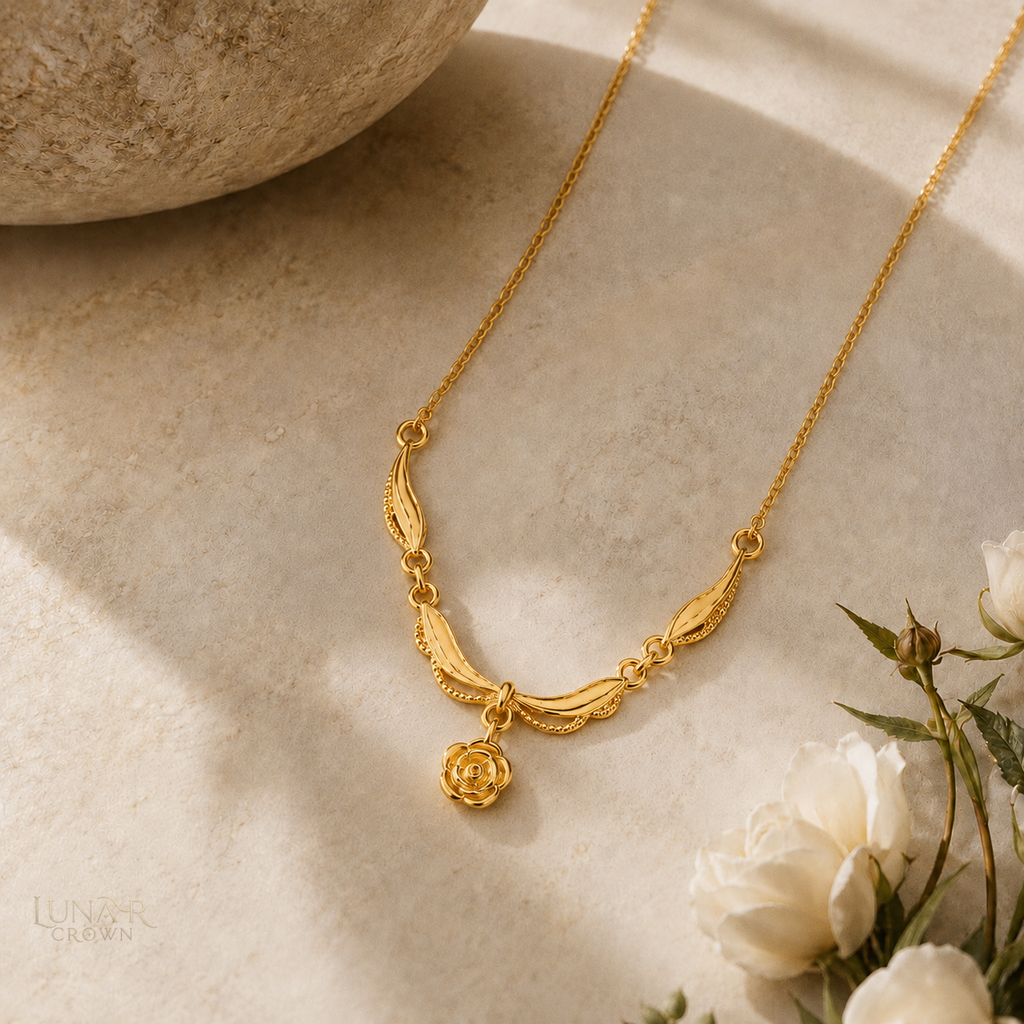 Rose Pendant Necklace — Gold Tone