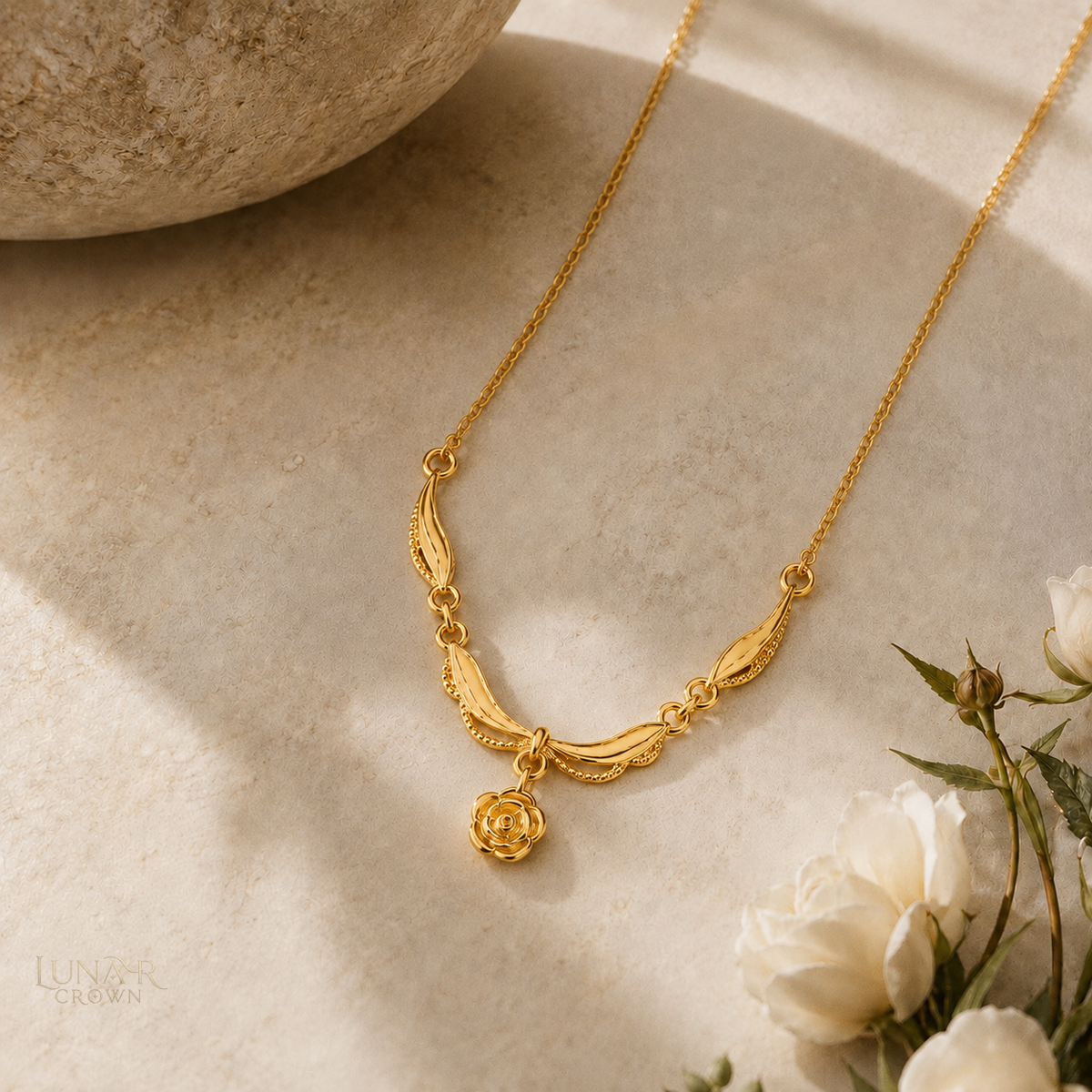 Rose Pendant Necklace — Gold Tone