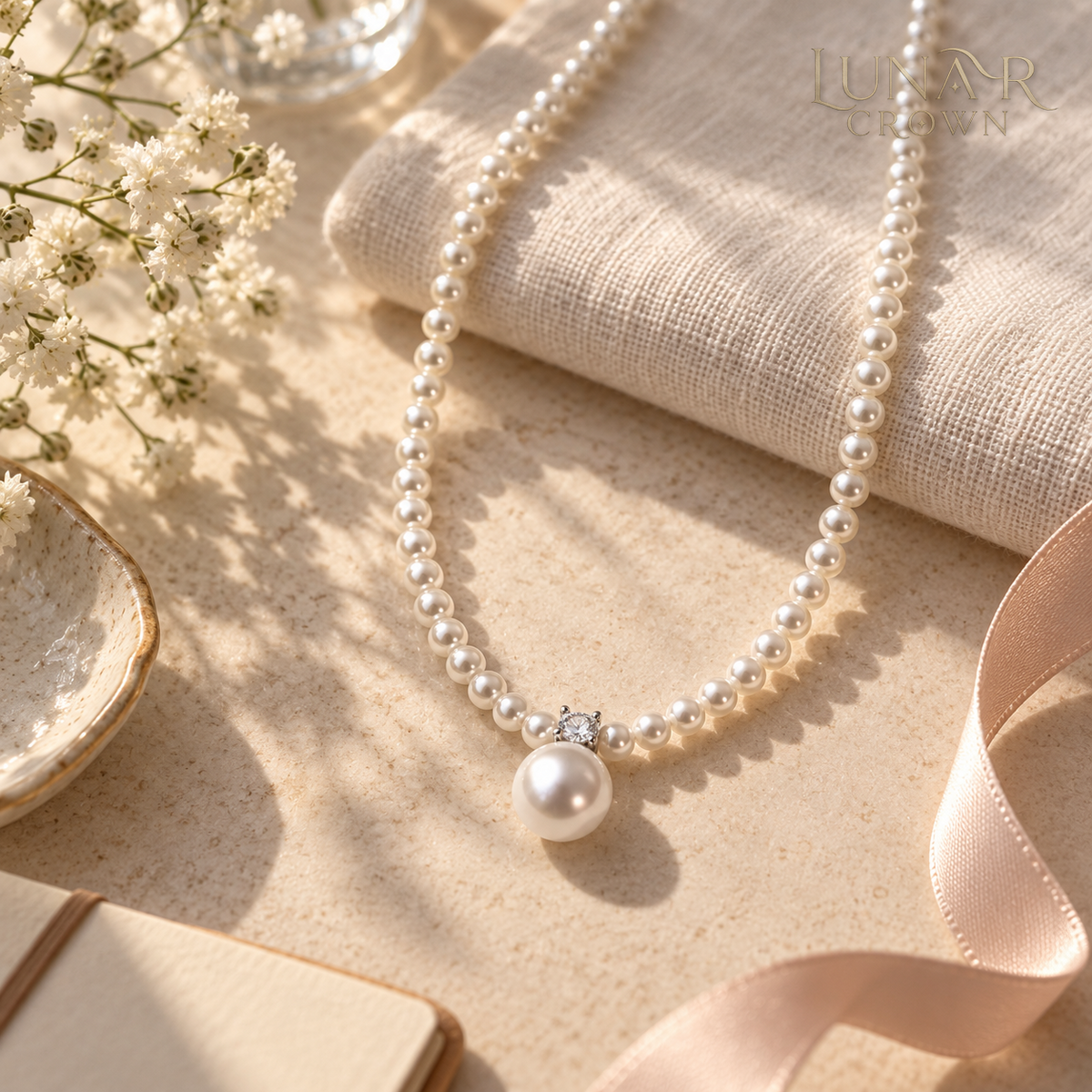 Pearl Bead Pendant Necklace — White