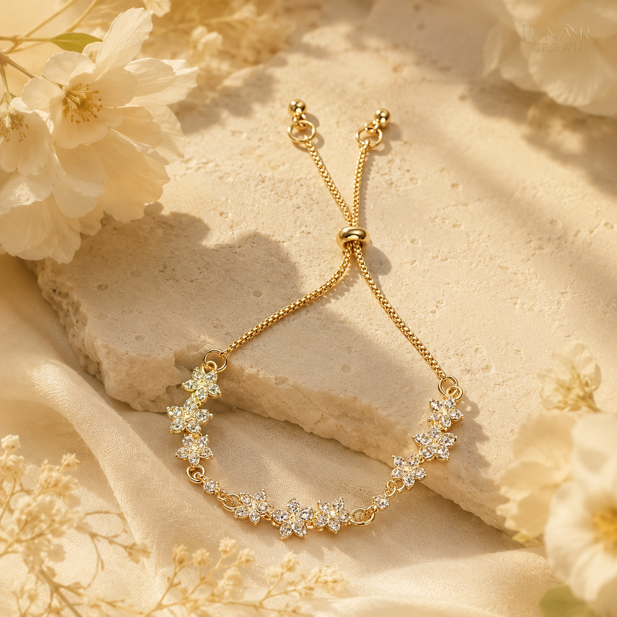 Adjustable Floral Bracelet — Gold Tone