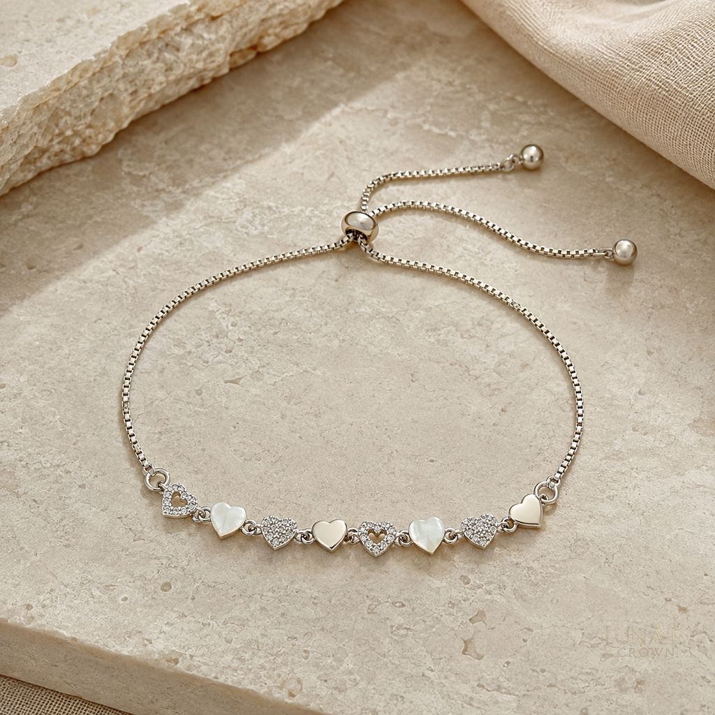Adjustable Heart Bracelet — Silver Tone