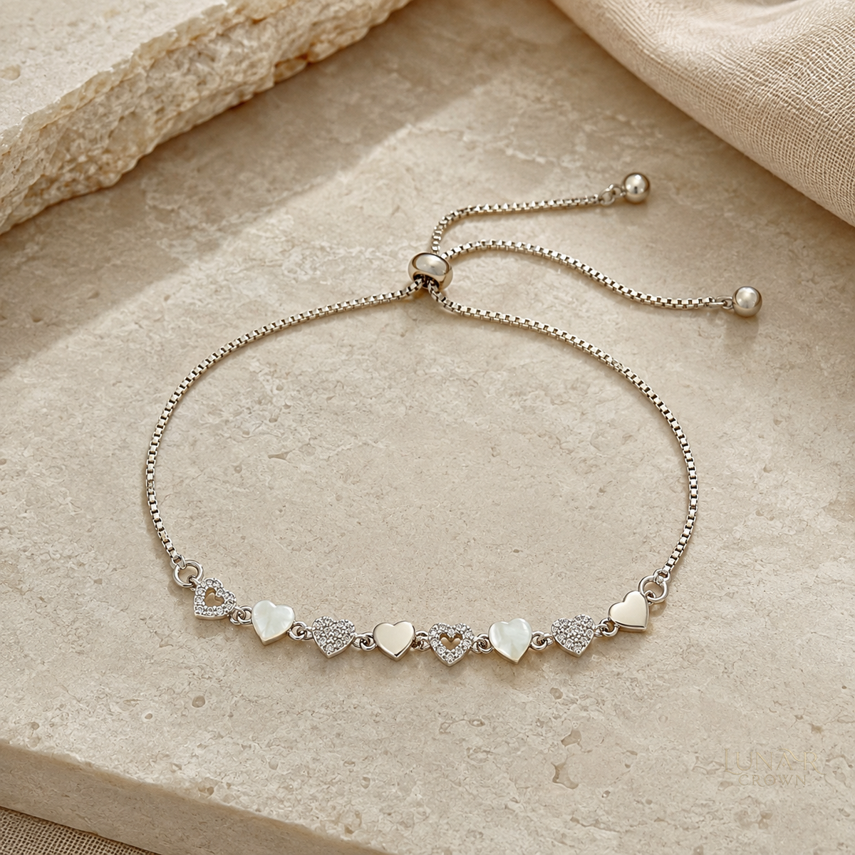 Adjustable Heart Bracelet — Silver Tone