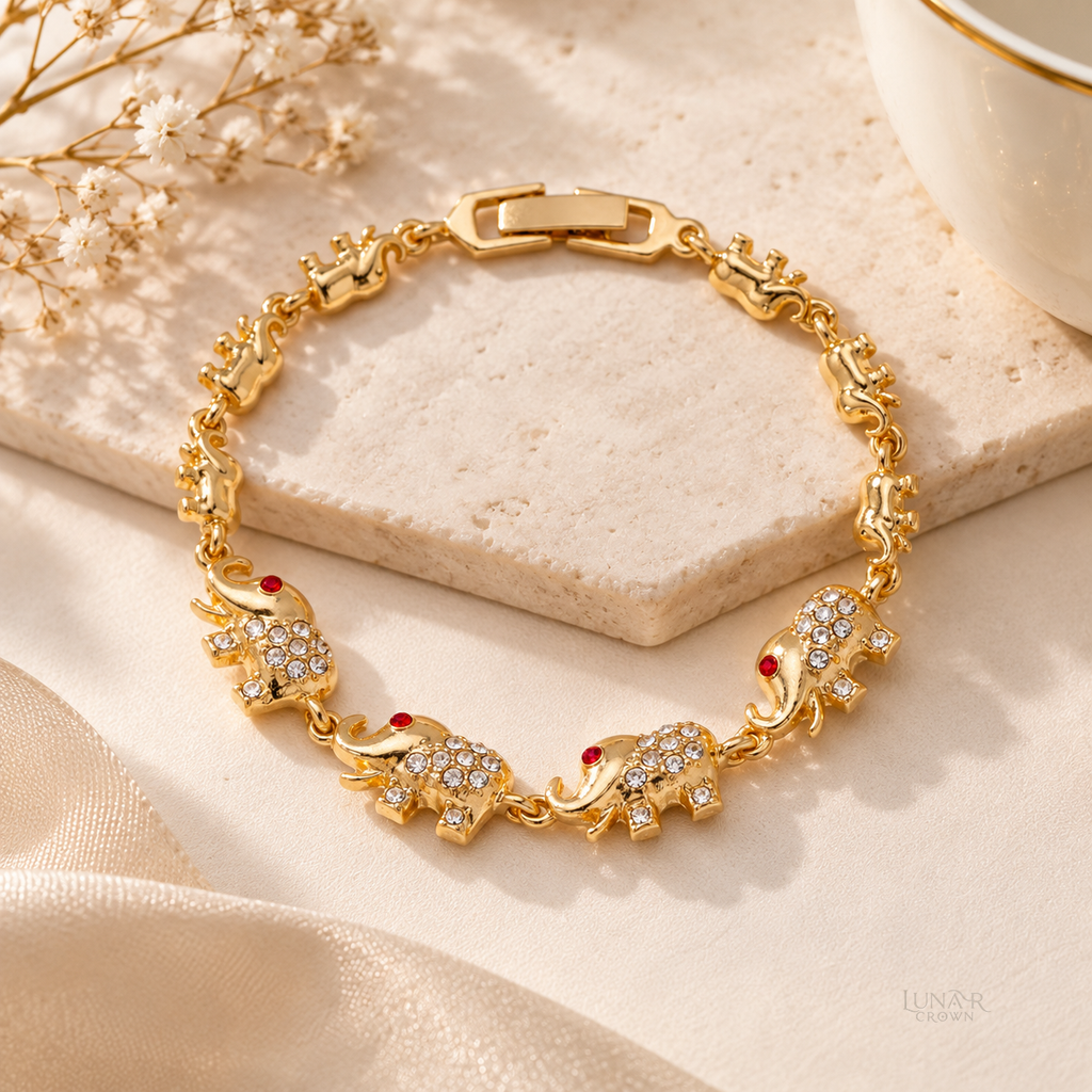 Elephant Bracelet — Gold Tone & White