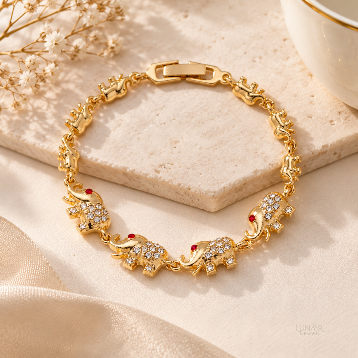 Elephant Bracelet — Gold Tone & White