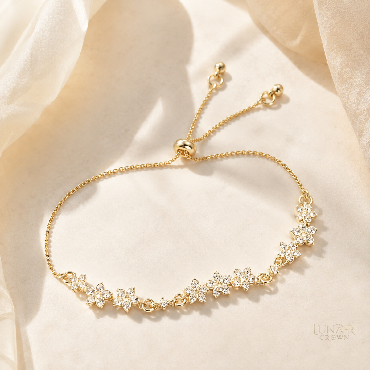 Adjustable Floral Bracelet — Gold Tone