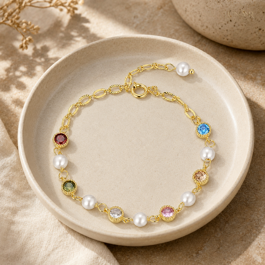 Colorful Bead Bracelet — Gold Tone