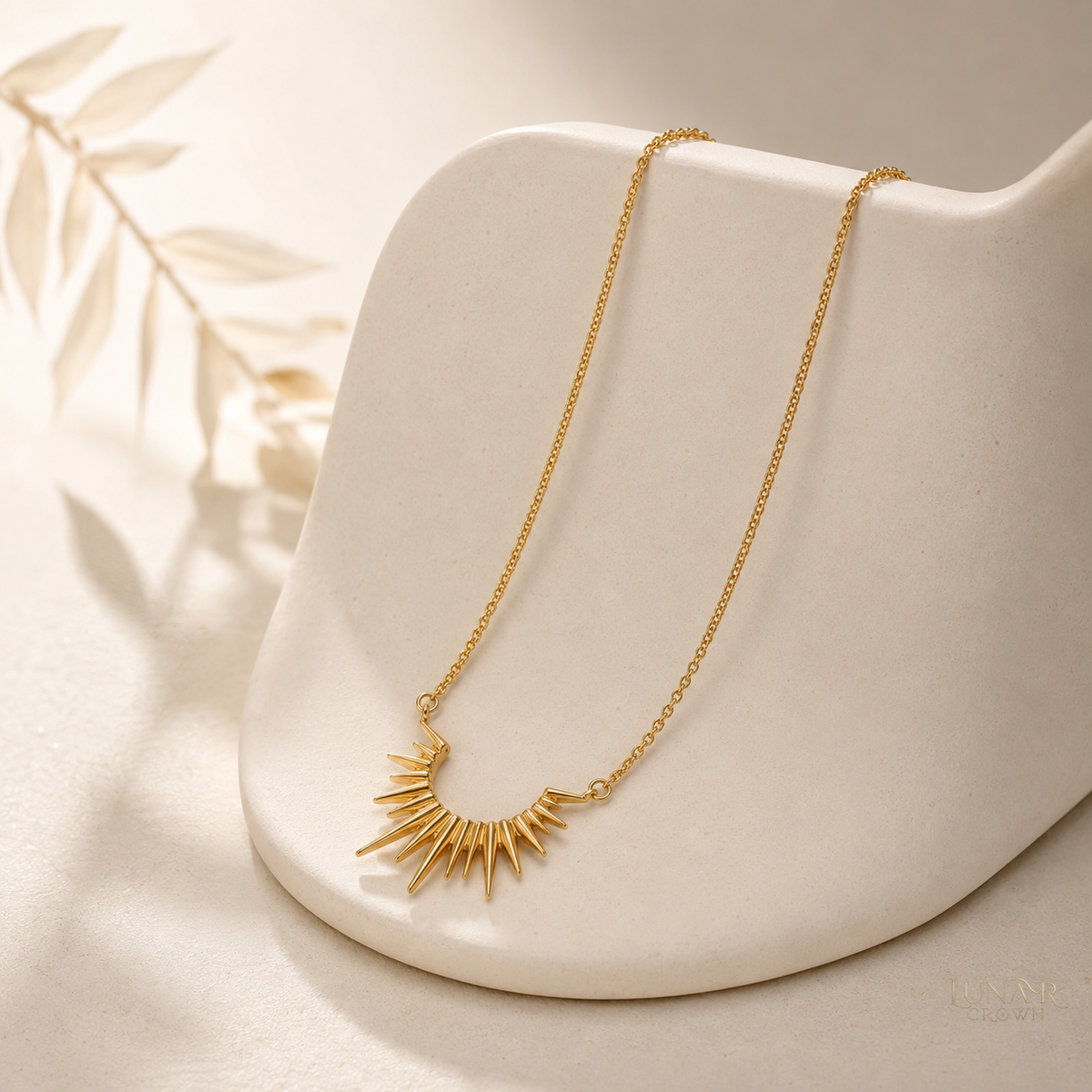 Half Sun Pendant Necklace — Gold Tone