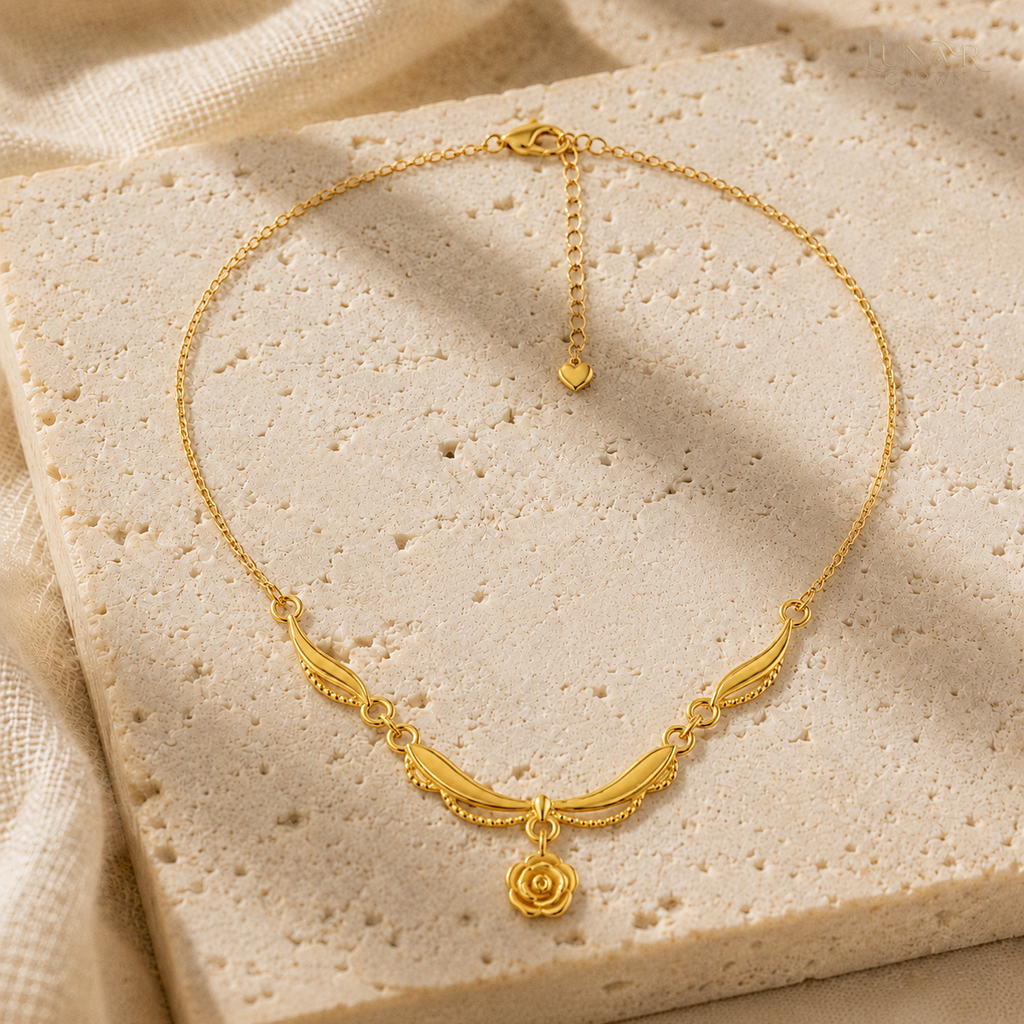 Rose Pendant Necklace — Gold Tone