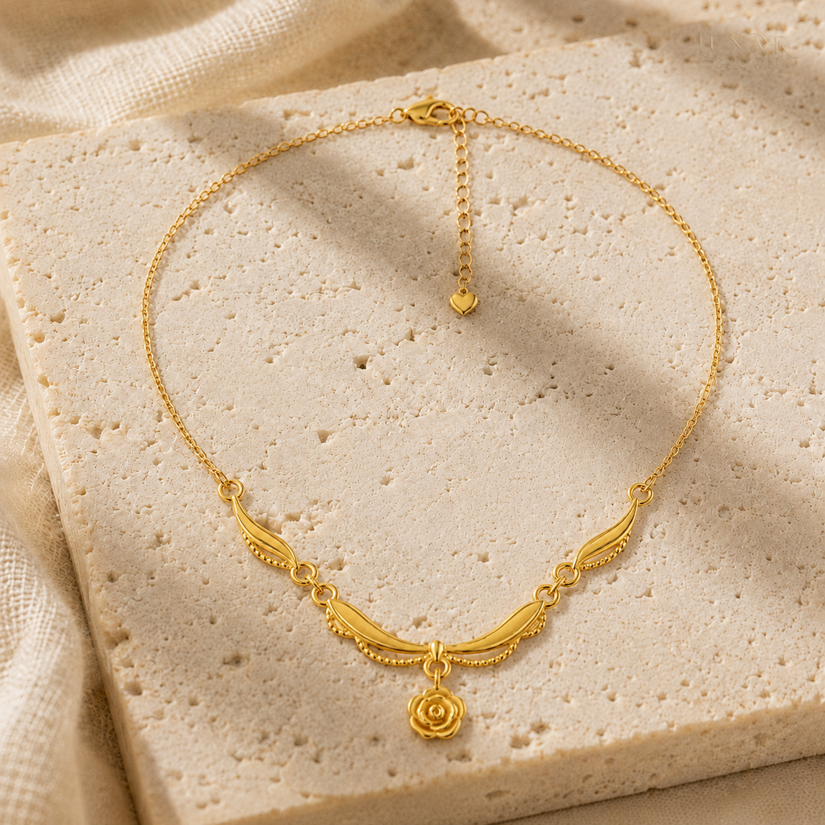 Rose Pendant Necklace — Gold Tone