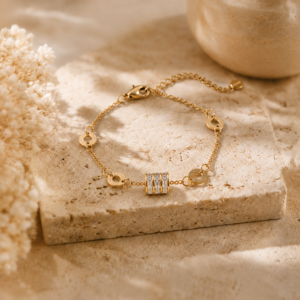 Sparkling Cylinder Bracelet — Gold Tone