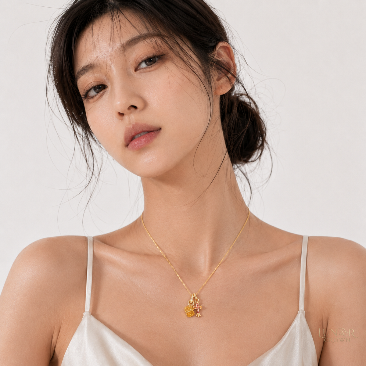 Cross & Dice Pendant Necklace — Gold Tone