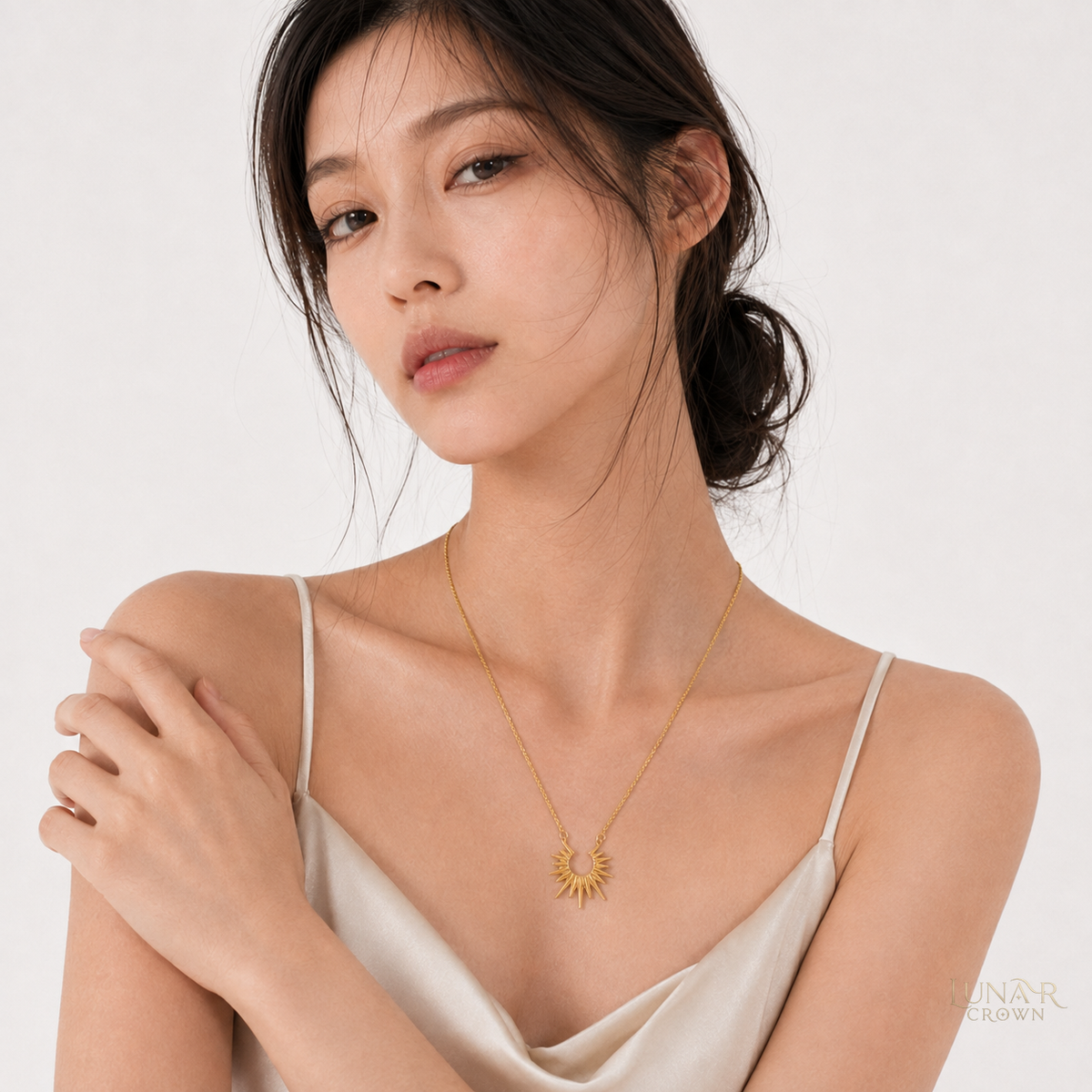 Half Sun Pendant Necklace — Gold Tone