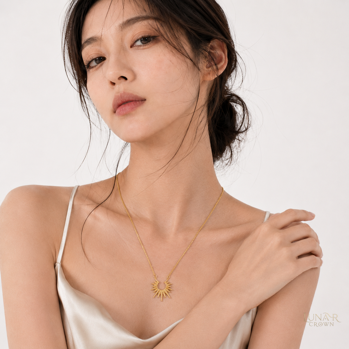 Half Sun Pendant Necklace — Gold Tone