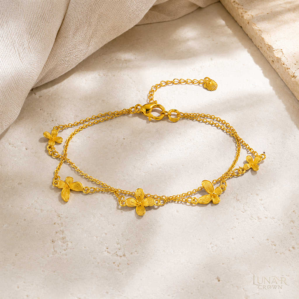 Double-Layer Butterfly Bracelet — Gold Tone