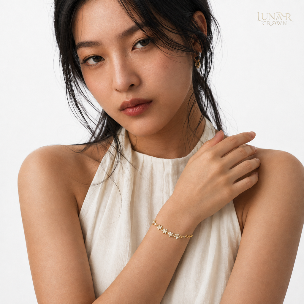 Adjustable Floral Bracelet — Gold Tone