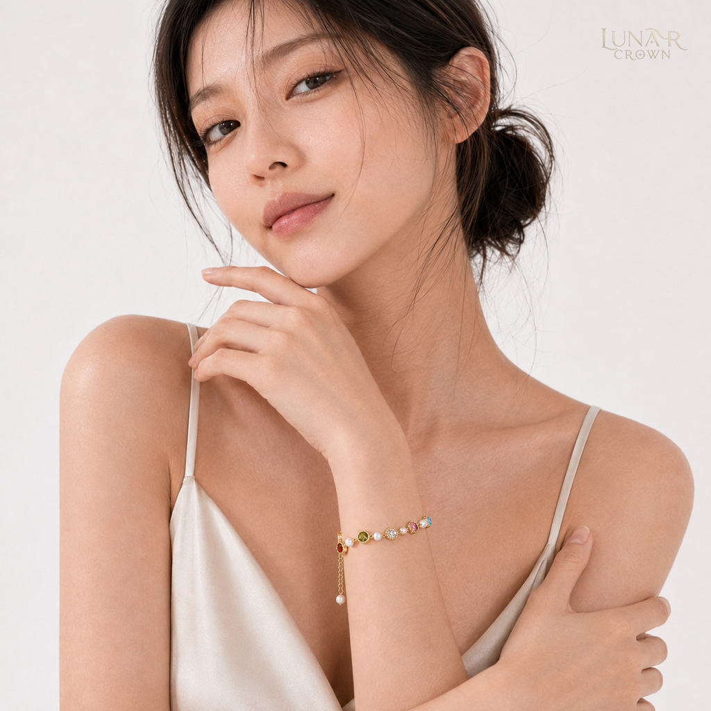 Colorful Bead Bracelet — Gold Tone