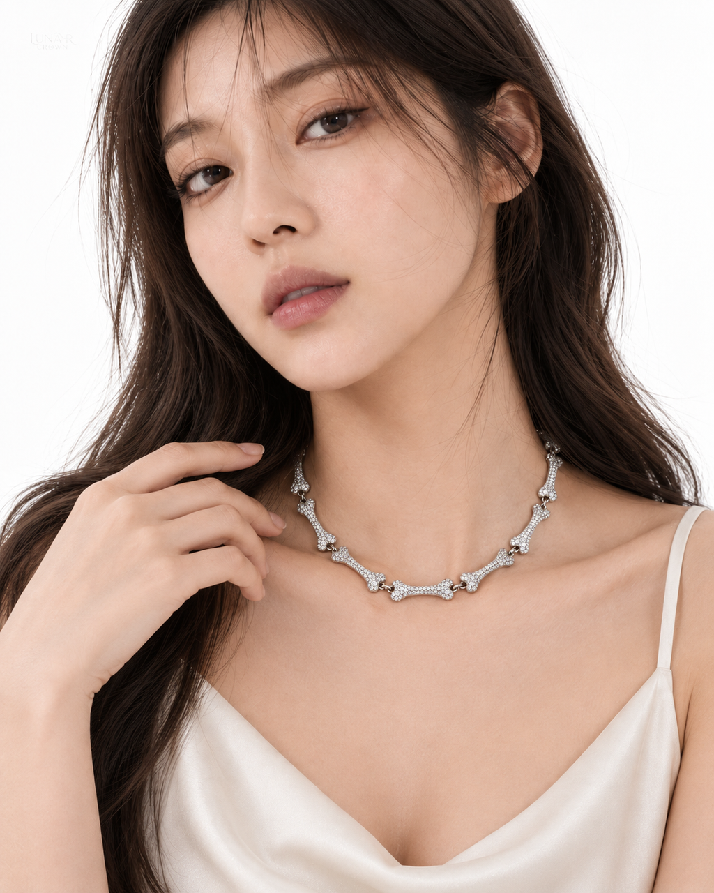 Sparkling Bone Link Necklace — Silver Tone