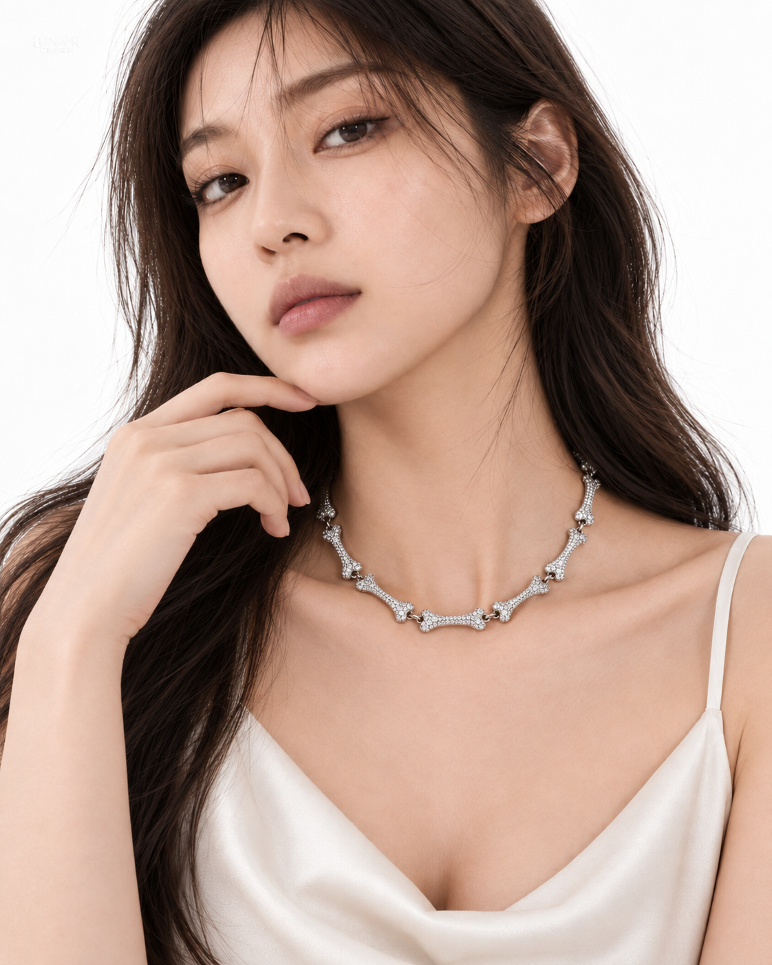 Sparkling Bone Link Necklace — Silver Tone