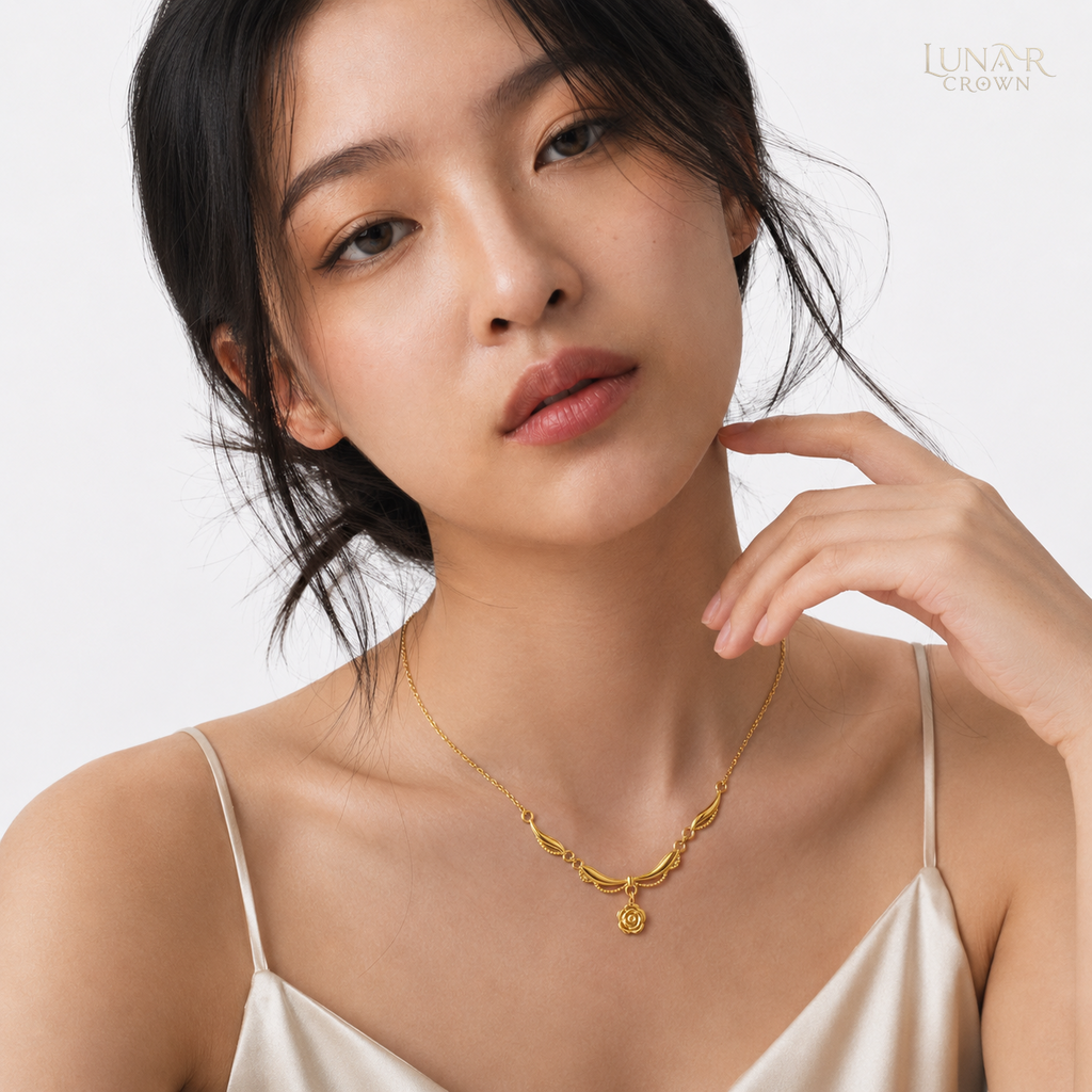 Rose Pendant Necklace — Gold Tone