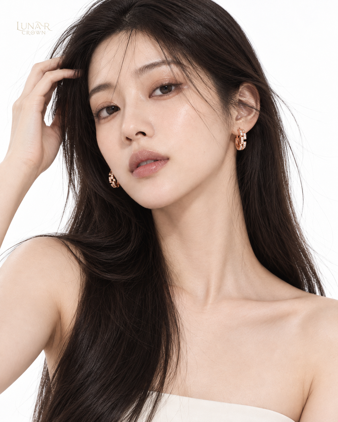 Sparkling Chain Link Hoop Earrings — Rose Gold Tone
