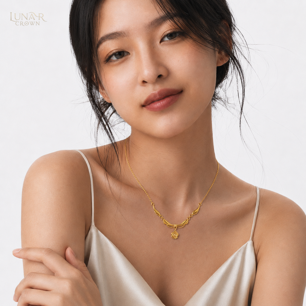 Rose Pendant Necklace — Gold Tone