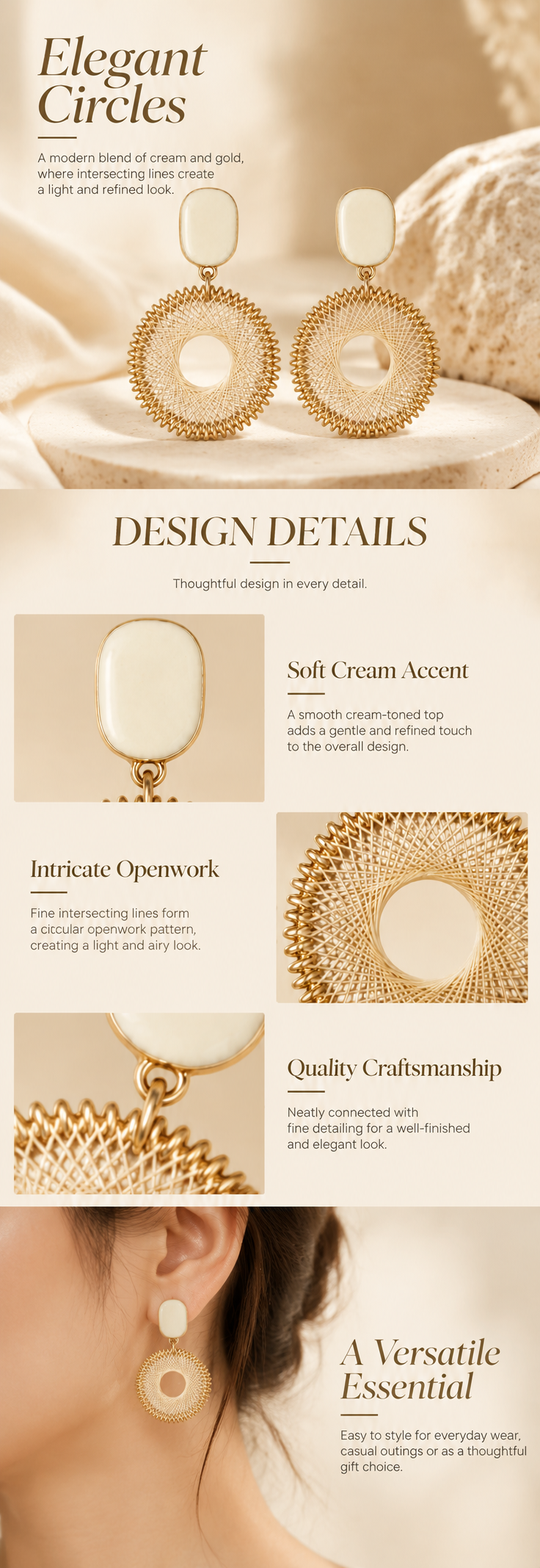 Openwork Circle Earrings — Gold Tone